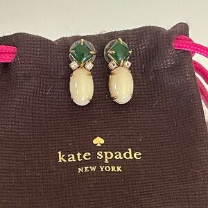 Kate Spade Earrings - Ivory, emerald green and rhinestone earrings